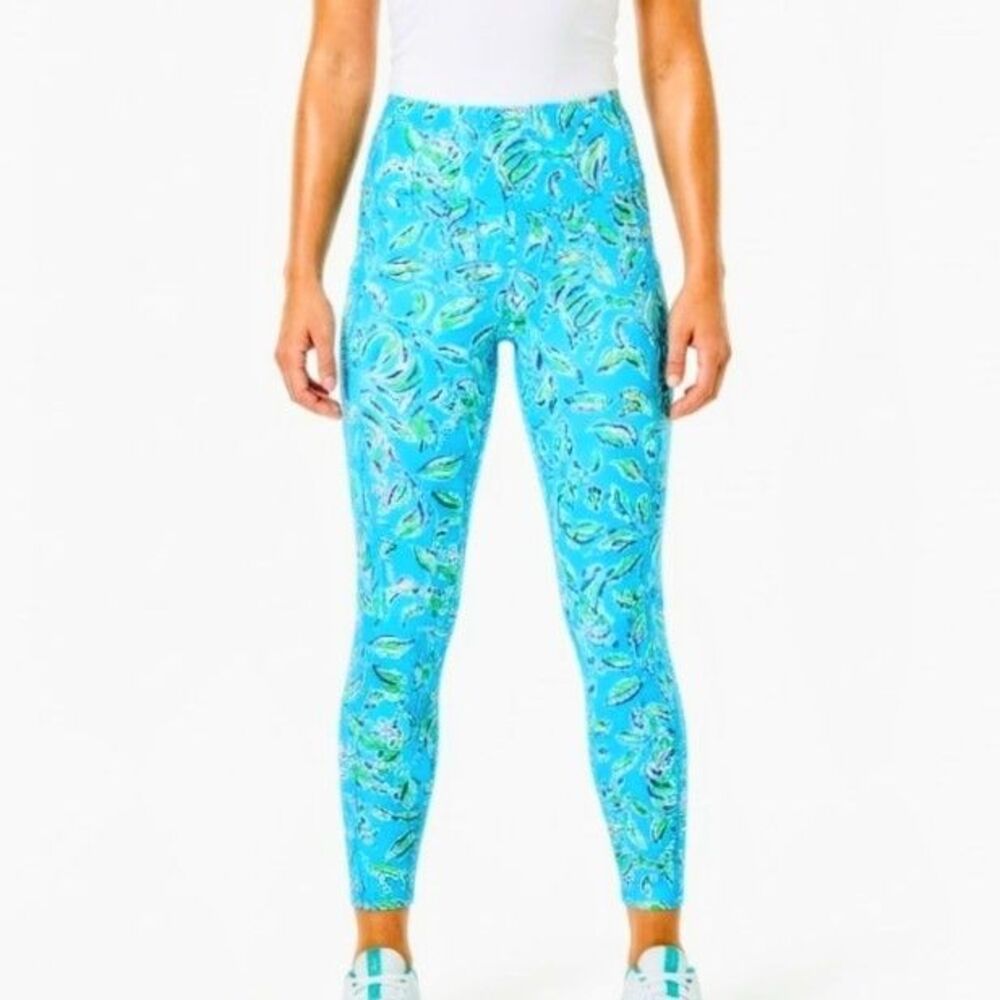 LILLY PULITZER Leggings Pants Luxletic HighRise Midi in Turquoise Oasis NEW $108